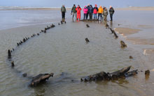 Wooden vessel on Sker beach
