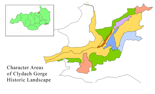 Overview map of Clydach Gorge Historic Landscape Character Areas - clickable