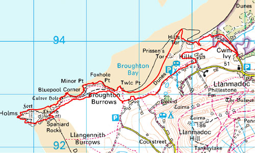 Burry Holms and the Tors Location Map