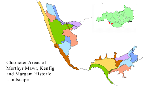 Overview map of Merthyr Mawr, Kenfig and Margam Burrows Historic Landscape Character Areas - clickable