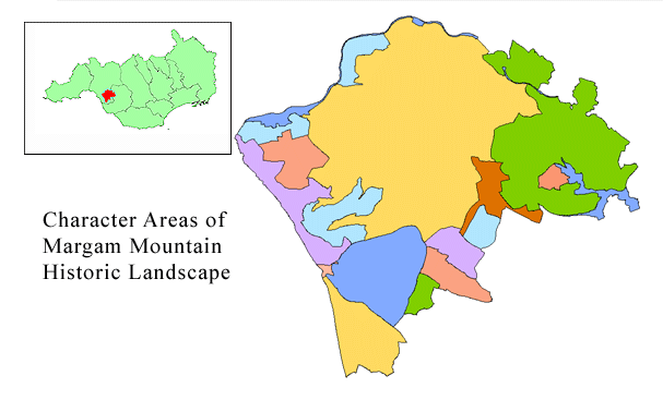 Overview map of Margam Mountain Historic Landscape Character Areas - clickable