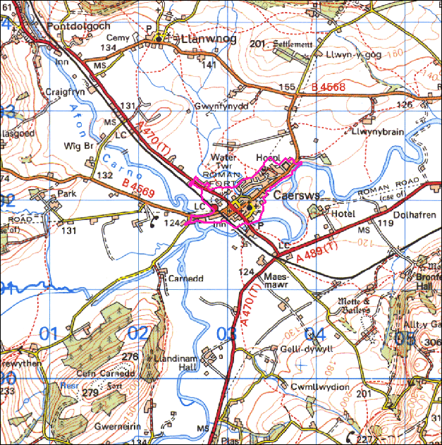 Map a atgynhyrchwyd o fap yr OS gyda chaniatad yr Arolwg Ordnans ar ran Rheolwr Llyfrfa Ei Mawrhydi, © Hawlfraint y Goron 2004.
Cedwir pob hawl. Byddai ei atgynhyrchu heb ganiatad yn torri Hawlfraint y Goron a gall hynny arwain at erlyniad neu achos sifil. Rhif y drwydded: GD272221

Base map reproduced from the OS map with the permission of Ordnance Survey on behalf of The Controller of Her Majesty's Stationery Office, © Crown Copyright 2004.
All rights reserved. Unauthorised reproduction infringes Crown Copyright and may lead to prosecution or civil proceedings. Licence Number: GD272221