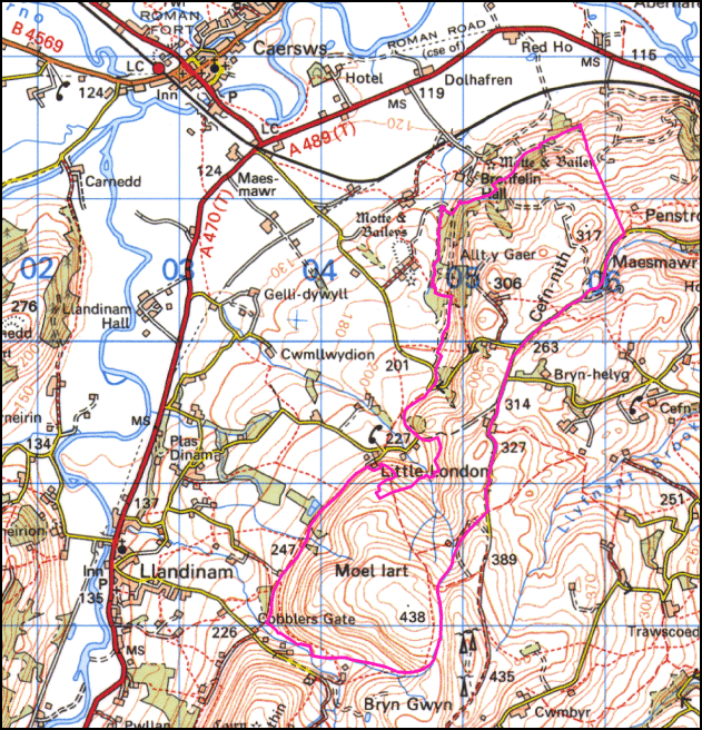 Map a atgynhyrchwyd o fap yr OS gyda chaniatad yr Arolwg Ordnans ar ran Rheolwr Llyfrfa Ei Mawrhydi, © Hawlfraint y Goron 2004.
Cedwir pob hawl. Byddai ei atgynhyrchu heb ganiatad yn torri Hawlfraint y Goron a gall hynny arwain at erlyniad neu achos sifil. Rhif y drwydded: GD272221

Base map reproduced from the OS map with the permission of Ordnance Survey on behalf of The Controller of Her Majesty's Stationery Office, © Crown Copyright 2004.
All rights reserved. Unauthorised reproduction infringes Crown Copyright and may lead to prosecution or civil proceedings. Licence Number: GD272221