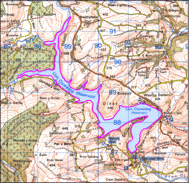 Map a atgynhyrchwyd o fap yr OS gyda chaniatad yr Arolwg Ordnans ar ran Rheolwr Llyfrfa Ei Mawrhydi, © Hawlfraint y Goron 2004. Cedwir pob hawl. Byddai ei atgynhyrchu heb ganiatad yn torri Hawlfraint y Goron a gall hynny arwain at erlyniad neu achos sifil. Rhif y drwydded: GD272221 Base map reproduced from the OS map with the permission of Ordnance Survey on behalf of The Controller of Her Majesty's Stationery Office, © Crown Copyright 2004. All rights reserved. Unauthorised reproduction infringes Crown Copyright and may lead to prosecution or civil proceedings. Licence Number: GD272221