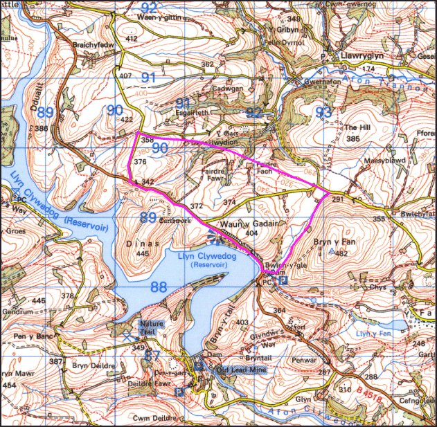 Map a atgynhyrchwyd o fap yr OS gyda chaniatad yr Arolwg Ordnans ar ran Rheolwr Llyfrfa Ei Mawrhydi, © Hawlfraint y Goron 2004. Cedwir pob hawl. Byddai ei atgynhyrchu heb ganiatad yn torri Hawlfraint y Goron a gall hynny arwain at erlyniad neu achos sifil. Rhif y drwydded: GD272221 Base map reproduced from the OS map with the permission of Ordnance Survey on behalf of The Controller of Her Majesty's Stationery Office, © Crown Copyright 2004. All rights reserved. Unauthorised reproduction infringes Crown Copyright and may lead to prosecution or civil proceedings. Licence Number: GD272221