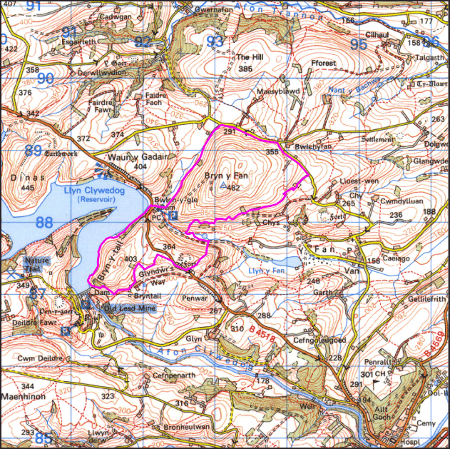 Map a atgynhyrchwyd o fap yr OS gyda chaniatad yr Arolwg Ordnans ar ran Rheolwr Llyfrfa Ei Mawrhydi, © Hawlfraint y Goron 2004. Cedwir pob hawl. Byddai ei atgynhyrchu heb ganiatad yn torri Hawlfraint y Goron a gall hynny arwain at erlyniad neu achos sifil. Rhif y drwydded: GD272221 Base map reproduced from the OS map with the permission of Ordnance Survey on behalf of The Controller of Her Majesty's Stationery Office, © Crown Copyright 2004. All rights reserved. Unauthorised reproduction infringes Crown Copyright and may lead to prosecution or civil proceedings. Licence Number: GD272221