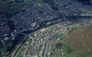 Tonypandy, centre, with Trealaw in foreground.
