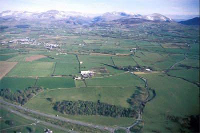 Regular fields, woodland, farms