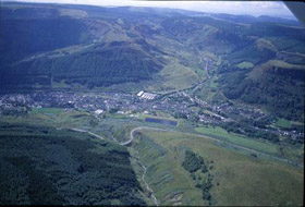 Aerial view of Ty-newydd with Cwmparc in the background.