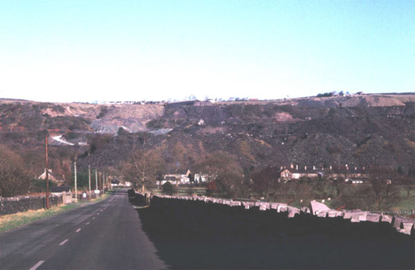 This ground view, looking north, shows the position of Nantlle village literally overshadowed by the quarries behind.