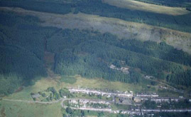 Aerial view showing the northern edge of Blaenllechau, Ffaldau lies to the right.