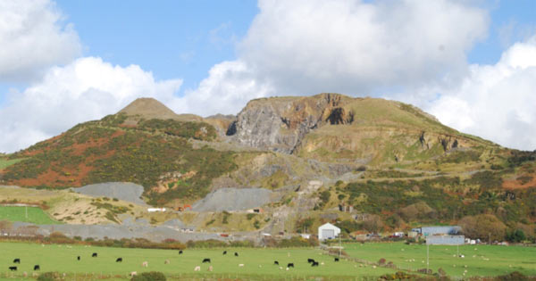Tal y Garreg hillfort and quarry as seen from the Dysynni estuary