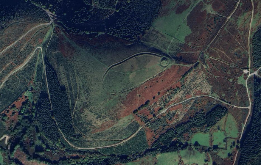 Aerial view of Twmbarlwm Hillfort
